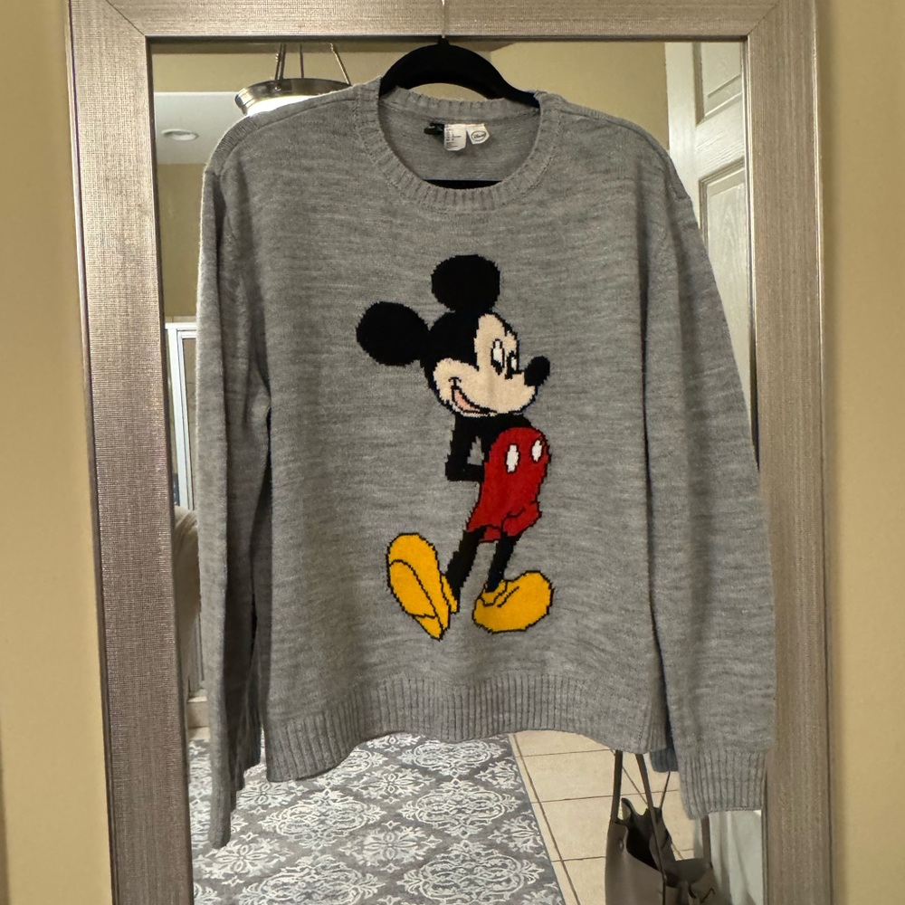 EUC H&M Gray Mickey Mouse Sweater - L
